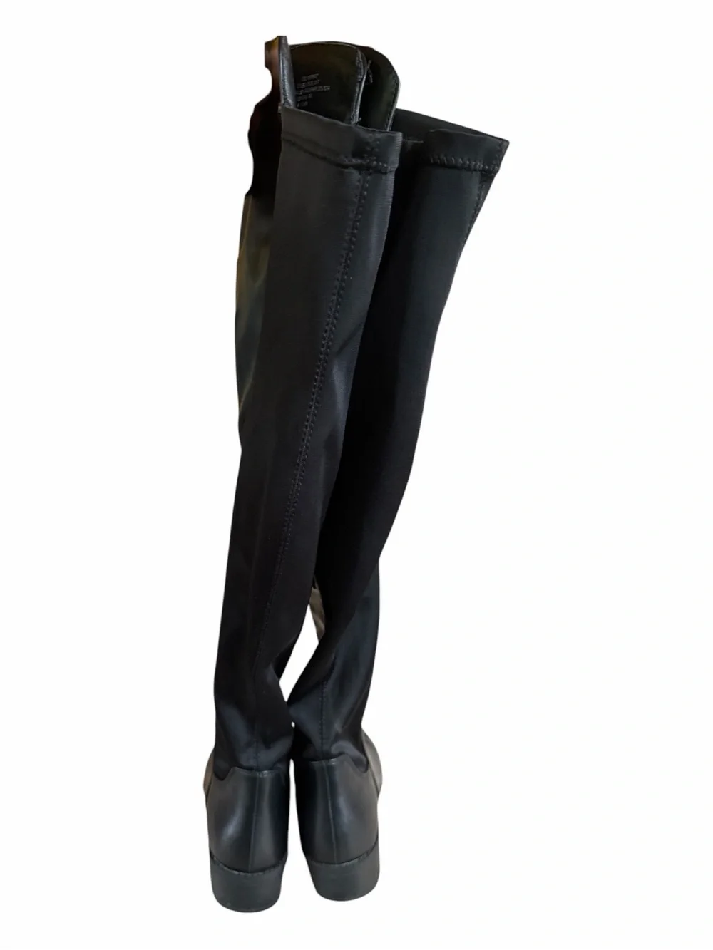 French Connection Black Over-the-Knee Stretch & Leather-Look Boots